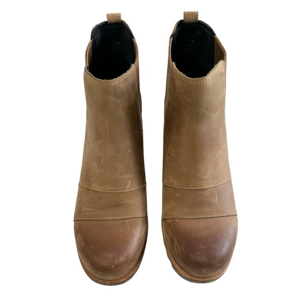 Sorel Leah Hidden Wedge Pull-On Tan Leather Ankle Booties Size 8 - Picture 4 of 16